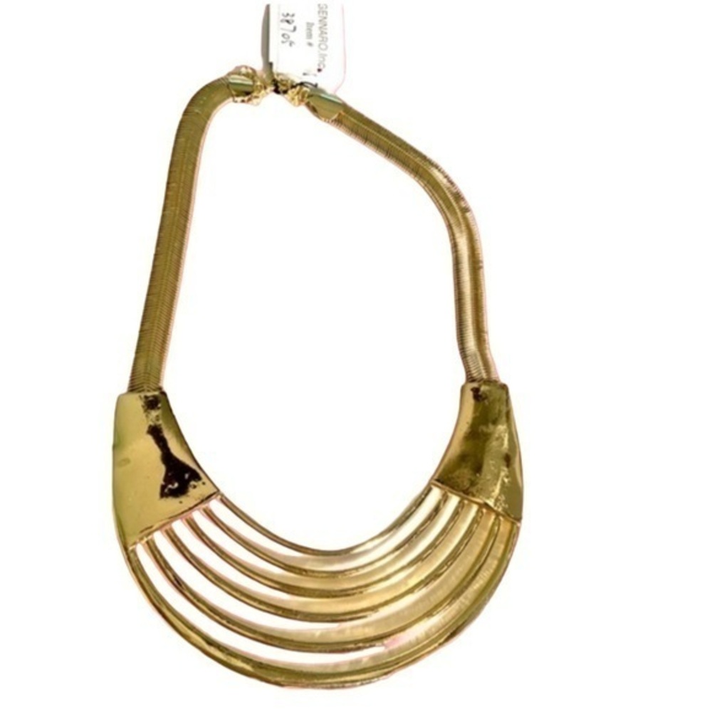 G by Gennaro herringbone gold‎ tone statement necklace glitchy glam